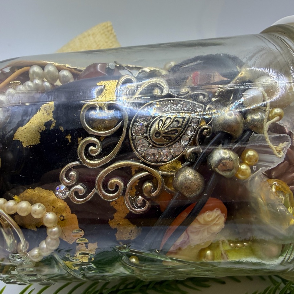 Vintage Jewelry Jar with Assorted Beads, Necklaces and Pearls